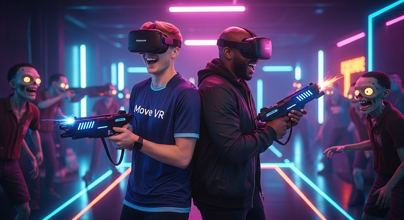 Dwóch graczy strzelających do zombie w grze VR